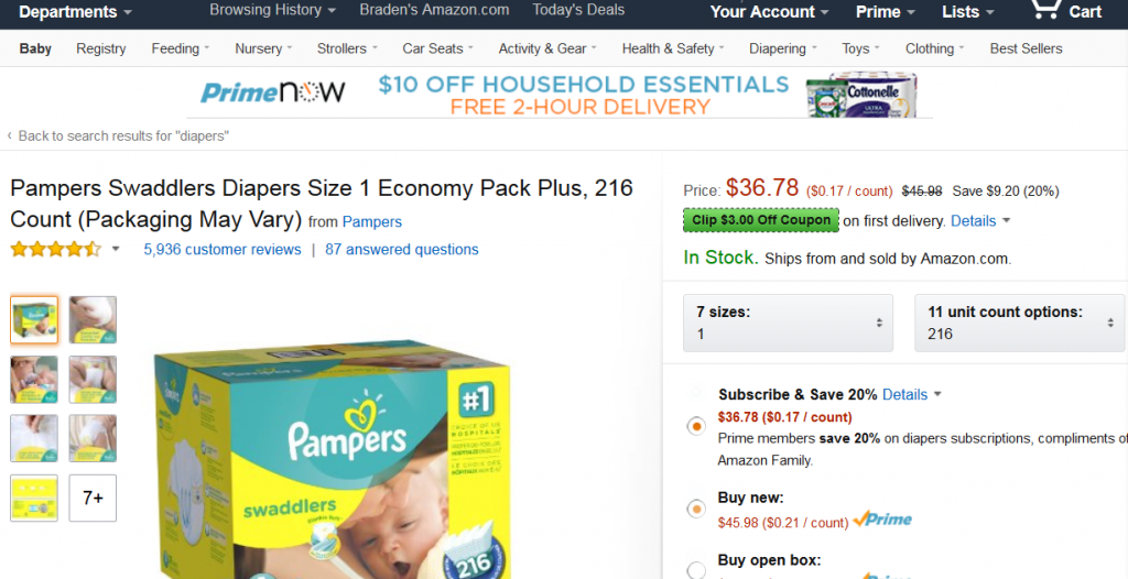 Pampers Amazon Screenshot