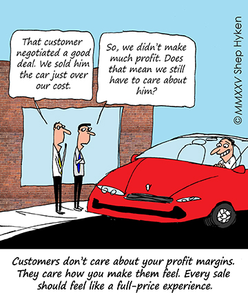 Shep Hyken Customer Service vs Profit Cartoon
